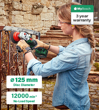 Cutting and grinding metal, cutting
stone or concrete, and wire brushing
metal surfaces prior to repainting. Bosch UniversalGrind Cordless Angle Grinder Compact Lightweight
