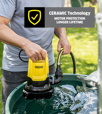 Submersible pump to quickly pump water
out of water butts and garden ponds. Karcher SP 9500 Submersible Dirty Water Pump draining dirt