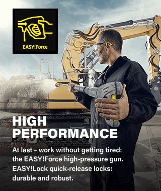 EASY!Force
High Performance
At last – work without getting tired:
the EASY!Force high-pressure gun.
EASY!Lock quick-release locks: durable and robust. Karcher HD613CX Pressure Washer