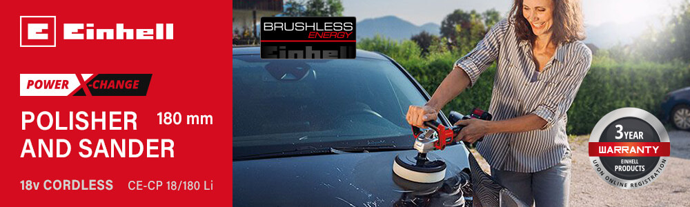 Einhell CE-CP 18/180 Li
18v Power-X-Change Cordless Brushless
Polisher and Sander 180mm Einhell CE-CP 18-180 Li 18v Cordless Brushless Polisher Sander 180mm Power-X-Change