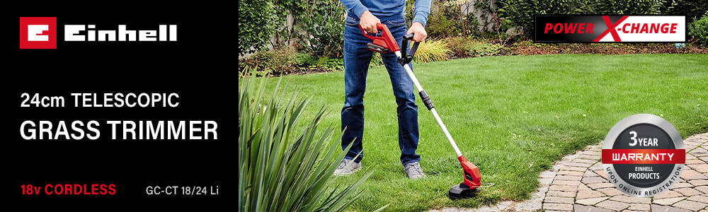 Einhell GC-CT 18/24 Li
18v Cordless Telescopic Grass Trimmer 240mm Einhell GC-CT 18-24 Li 18v Cordless Telescopic Grass Trimmer 240mm