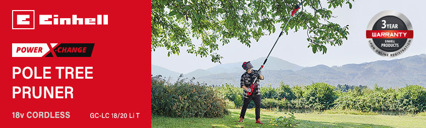 Einhell GC-LC 18/20 Li T
18v Power X-Change Cordless
Pole Tree Pruner 200mm Einhell GC-LC-18-20-Li-T 18v Power-X-Change Cordless Pole Tree Pruner 200mm