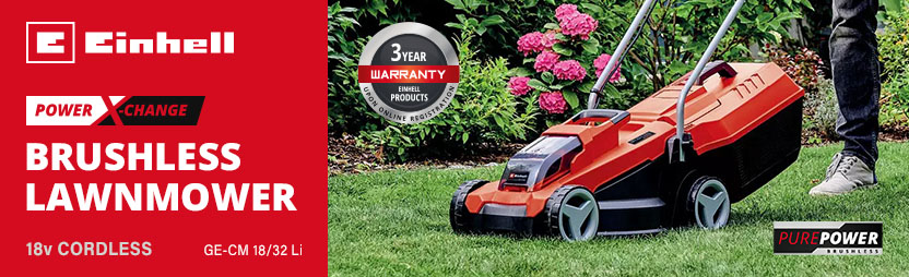 Einhell GE-CM 18/32 Li
18v Power-X-Change Cordless
Brushless Rotary Lawnmower 320mm Einhell GE-CM 18/32 Li 18v Power-X-Change Cordless Brushless Rotary Lawnmower 320mm