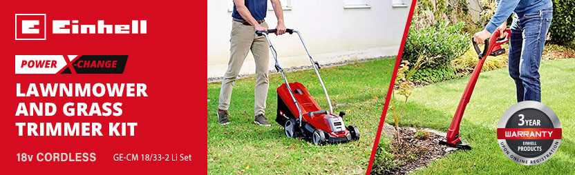 Einhell GE-CM 18/33-2 Li Set 18v Power-X-Change Cordless Rotary Lawnmower and Grass Trimmer Kit