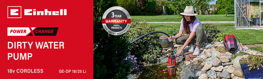Einhell GE-DP 18/25 Li
18v Power X-Change Cordless
Dirty Water Pump 7500 l/h Einhell GE-DP-18-25-Li 18v Power-X-Change Cordless Dirty Water Pump 7500 l/h
