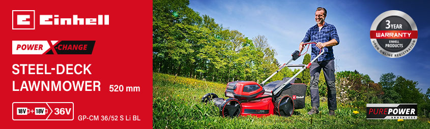 Einhell Power-X-Change GP-CM 36-52 S Li BL 36v Cordless Steel Deck Rotary Lawnmower 520mm