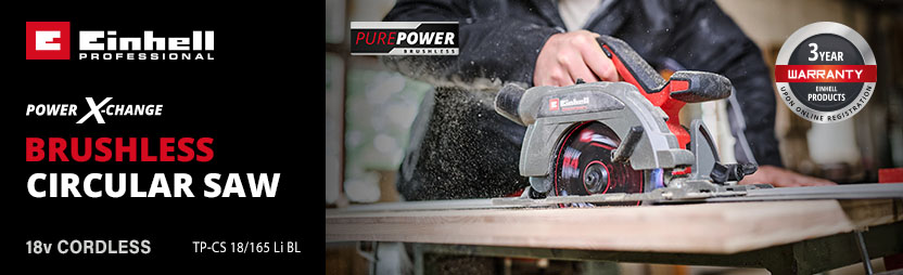 Einhell Professional TP-CS 18/165 Li BL
18v Power-X-Change Cordless
Brushless Circular Saw 165mm Einhell Professional TP-CS 18/165 Li BL 18v Power-X-Change Cordless Brushless Circular Saw 165mm