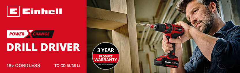 Einhell TC-CD 18/35 Li 18V Cordless Drill Driver – Power X-Change, 3 Year Warranty Einhell TC-CD 18/35 Li 18V cordless Power X-Change drill driver with 3-year product warranty upon online registration