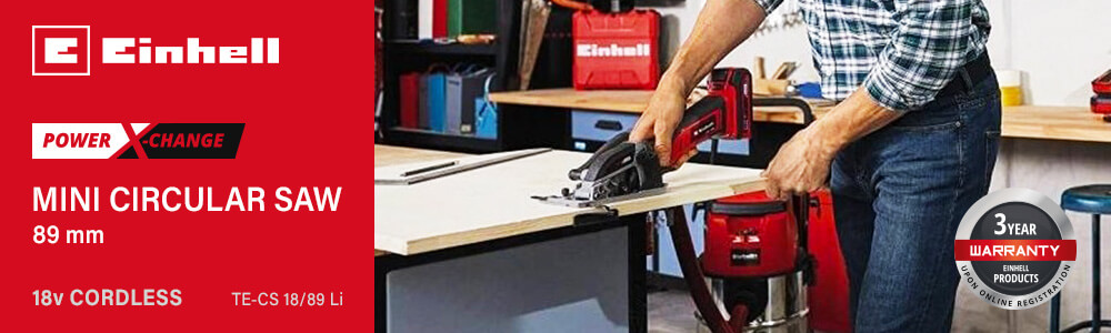 Einhell TE-CS 18/89 Li
18v Power-X-Change Mini Cordless Circular Saw 89mm Einhell TE-CS 18-89 Li 18v Mini Cordless Circular Saw 89mm Power-X-Change