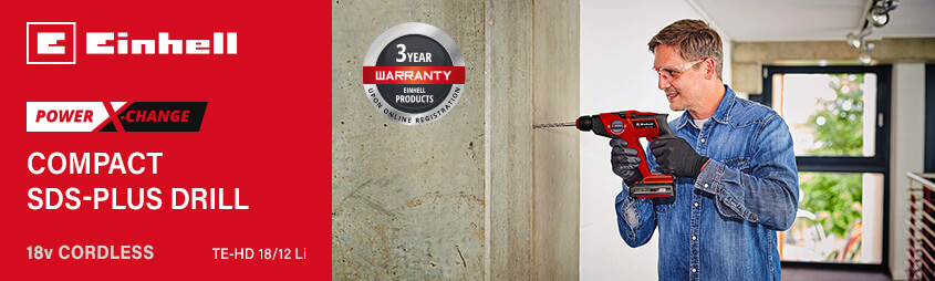 Einhell TE-HD 18/12 Li
18v Power X-Change Cordless Compact SDS-Plus Drill Einhell TE-HD-18-12-Li 18v Power-X-Change Cordless Compact SDS-Plus Hammer Drill