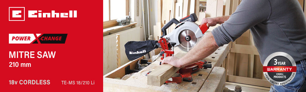 Einhell TE-MS 18/210 Li
18v Power-X-Change Cordless Compound Mitre Saw 210mm Einhell TE-MS 18-210 Li 18v Cordless Compound Mitre Saw 210mm Power-X-Change