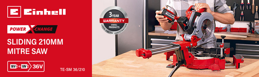 Einhell TE-SM 36/210
36v Power-X-Change Cordless
Sliding Mitre Saw 210mm Einhell Power-X-Change TE-SM 36/210 18v Cordless Wet and Dry Vacuum Cleaner 30L