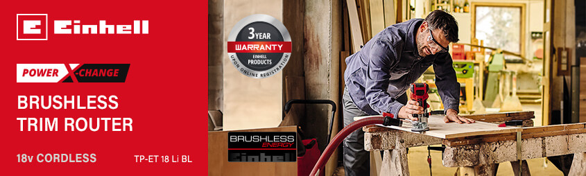 Einhell TP-ET 18 Li BL
18v Power X-Change Cordless
Brushless Trim Router Einhell TP-ET-18-Li-BL 18v Power-X-Change Cordless Brushless Trim Router
