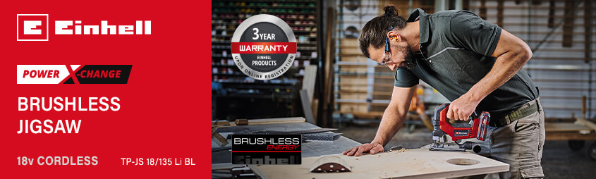 Einhell TP-JS 18/135 Li BL
18v Power X-Change Cordless
Brushless Jigsaw Einhell TP-JS-18-135-Li-BL 18v Power-X-Change Cordless Brushless Jigsaw