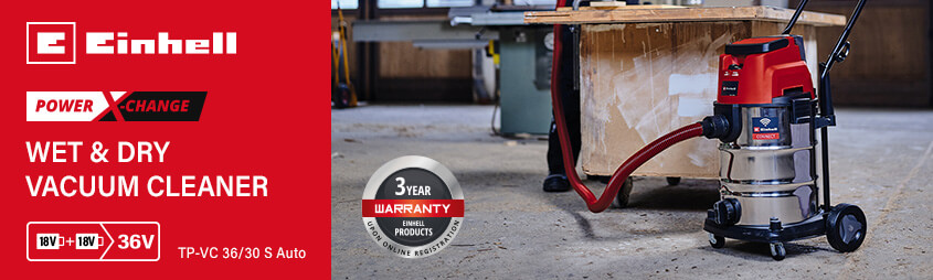 Einhell TP-VC 36/30 S Auto
36v Power X-Change Cordless
Wet and Dry Vacuum Cleaner 30L Einhell TP-VC-36-30-S-Auto 36v Power-X-Change Cordless Wet Dry Stainless steel Vacuum Cleaner 30L