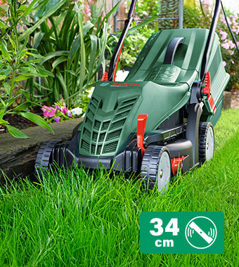Bosch UNIVERSALROTAK 34-410 Electric Lawnmower 34cm 1300 W motor Clean edges Ergoflex handle
