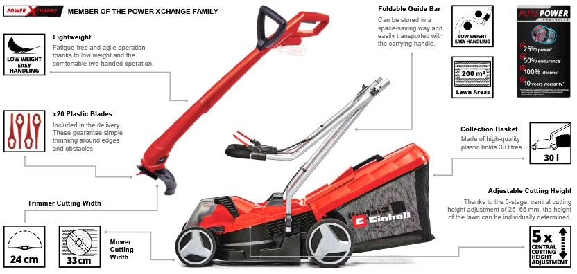 Einhell GE-CM 18/33-2 Li 18v Cordless Lawnmower and Grass Trimmer lawn care Set