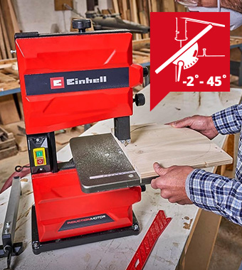 Saw table steplessly inclinable to perform mitre cuts. Einhell TC-SB 200/1 Band Saw Tilting Work Table