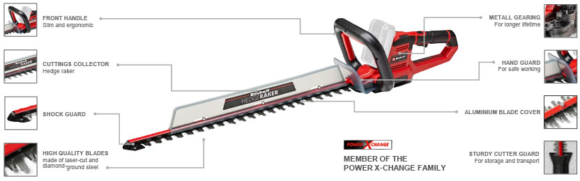 Einhell GE-CH 18/60 Li 18v Hedge Trimmer metal gearing Swivel handle