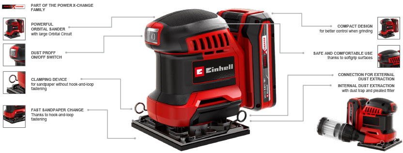 Einhell TE-OS 18/113 Li Cordless 1/4 Sheet softgrip Palm Sander dust extraction
