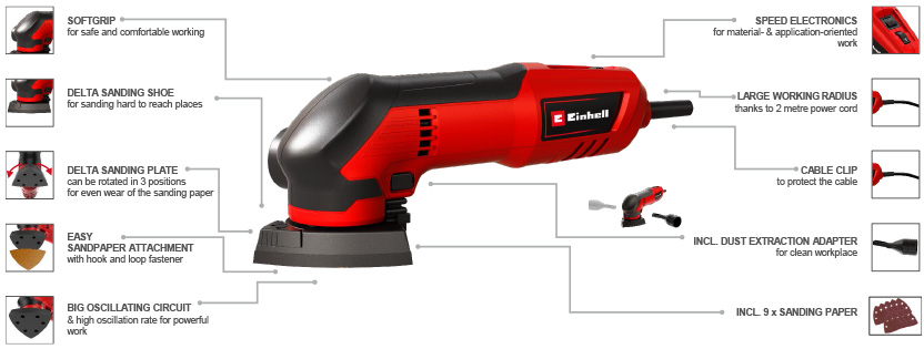 Einhell TC-DS 20 E Detail Sander 200 watt motor speed control
