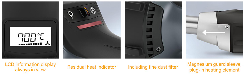 Steinel HG 2620 E Professional
Hot Air Heat Gun Features Steinel HG2620E Professional Heat Gun Features