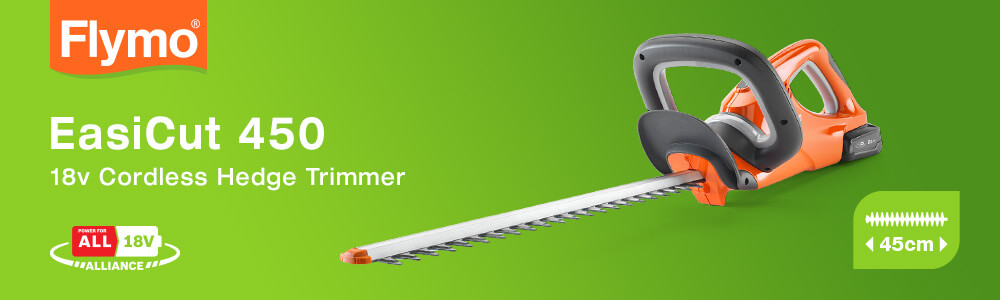 Flymo EasiCut 450
PowerForAll 18v Cordless
Hedge Trimmer 450mm Flymo EasiCut 450 P4A PowerForAll 18v Alliance Cordless Hedge Trimmer 450mm