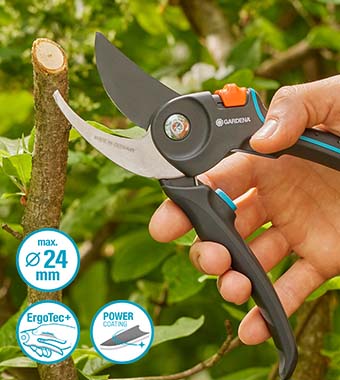 Gardena 12251-20 PremiumCut Pro Green Wood Bypass Secateurs PowerCoated 24mm ErgoTec ergonomic handle