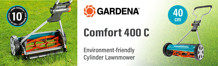 Gardena Comfort 400 C 40cm Cylinder Lawnmower 4022-20 – Environment-Friendly, 10 Year Warranty Gardena Comfort 400 C environment-friendly hand cylinder lawnmower, 40cm cutting width, 10-year warranty – model 4022-20