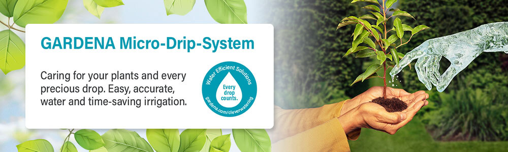 GARDENA Micro-Drip-System
Caring for your plants and every precious drop.Easy,
accurate, water and time-saving irrigation. Gardena 13325-20 Micro-Drip-System clever time-saving irrigation