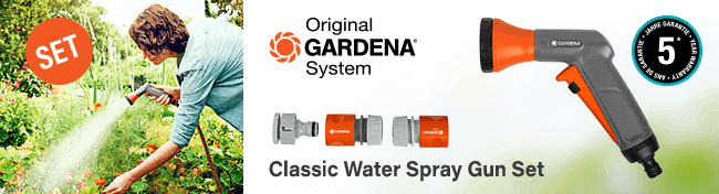 Gardena Original
Classic Water Spray Gun and Connectors Set Gardena Original Classic Water Spray Gun Connectors Set