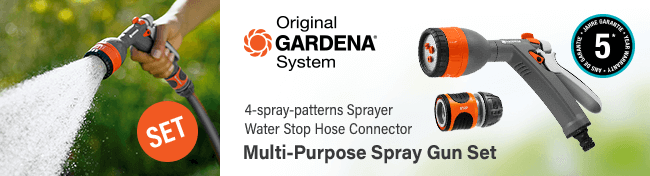 Gardena Original
Multi-Purpose Spray Gun
and Aqua Stop Hose Connector Set Gardena Original Multi-Purpose Spray Gun Aqua Stop Hose Connector Set