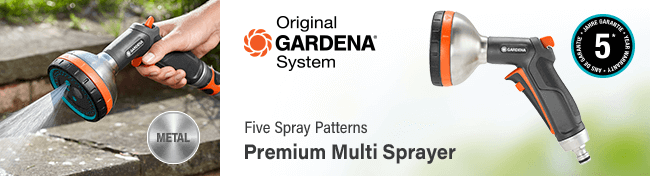 Gardena Original
Premium Multi Sprayer
Five spraying patterns. Gardena ORIGINAL Premium Multi Sprayer Metal