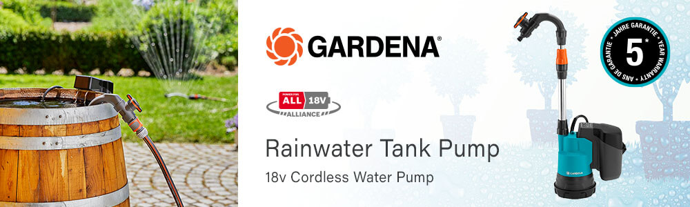 Gardena 2000/2 P4A
18v Cordless Rainwater Submersible
Water Butt Tank Pump Gardena 2000-2 P4A 18v Cordless Rainwater Submersible Water Butt Tank Pump 1460255