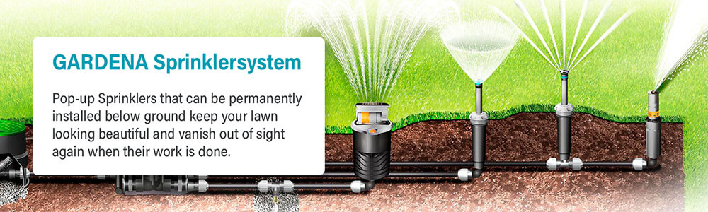 Gardena SprinklerSystem
Unnoticeable pop-up sprinklers from below the
ground ensure an efficient, even sprinkling of your
lawn. They disappear back into the ground once
they have done their work. Gardena SprinklerSystem SD30 Garden Sprinklers 8241-20