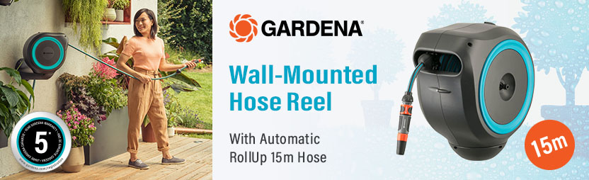 Gardena Wall-Mounted Automatic Narrow Hose RollUp Retractable Automatic Hose Reel 18600-20