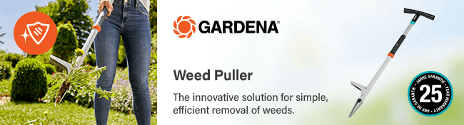 Gardena
Weed Puller
For simple, efficient removal of weeds
(above all, dandelions) in upright position.
Hardened steel, Duroplast coated Gardena Weed Puller Weeding Trowel 351820