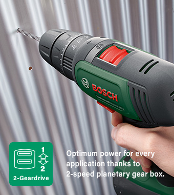 Optimum power for every application thanks
to 2-speed planetary gear box. Bosch UniversalImpact18 2-speed planetary gear