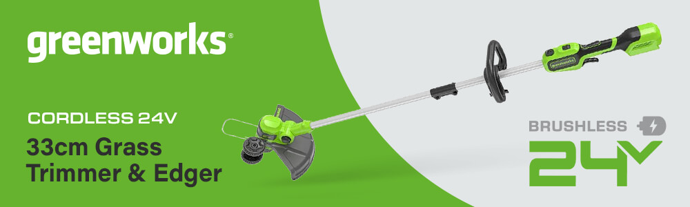 Greenworks GD24LT33 24v Cordless
Brushless Grass Trimmer and Edger 330mm Greenworks GD24LT33 24v Cordless Brushless Grass Trimmer Edger 330mm