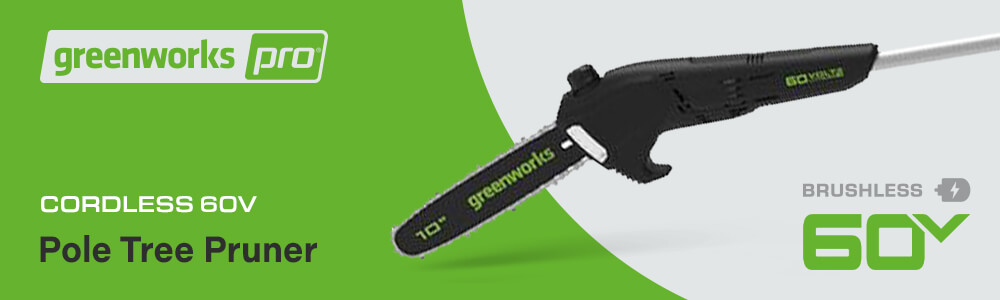 Greenworks GD60PS25
60v Cordless Brushless
Pole Tree Pruner 250mm Greenworks GD60PS25 60v Cordless Brushless Pole Tree Pruner 250mm