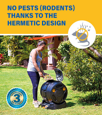 No pests (rodents) thanks
to the hermetic design. Hozelock EasyMix home garden Waste Composter