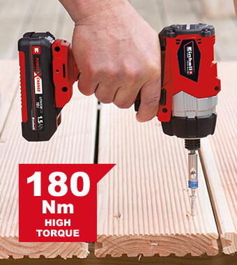 Brushless motor - more power and longer runtimes.
Maximum hard torque of 180 Nm
High-grade 13mm metal drill chuck. Einhell Brushless Impact Driver TE-CI 18 Li BL
