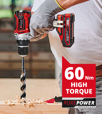60 Nm max. torque, in 23 torque levels. Einhell Professional TP-CD 18/60 Li-i BL Cordless Combi Drill Brushless PurePOWER motor