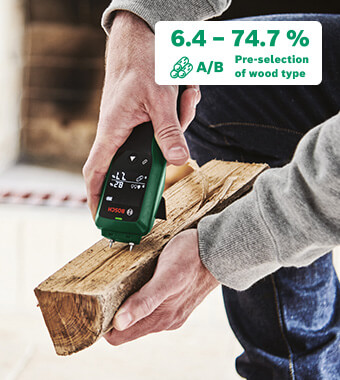 Ideal helper for wood moisture checks
• Check wood moisture content before burning
firewood, installing parquet flooring, or for
mould prevention.
• Pre-selection of wood type (two groups and
measurement ranges are selectable). Bosch 0603688001 UniversalHumid Damp Moisture Detector