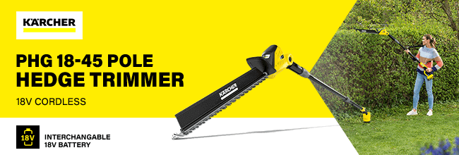 Karcher PHG 18-45
18v Cordless
Pole Hedge Trimmer 450mm Karcher PHG 1845 18v Cordless Pole Hedge Trimmer 450mm