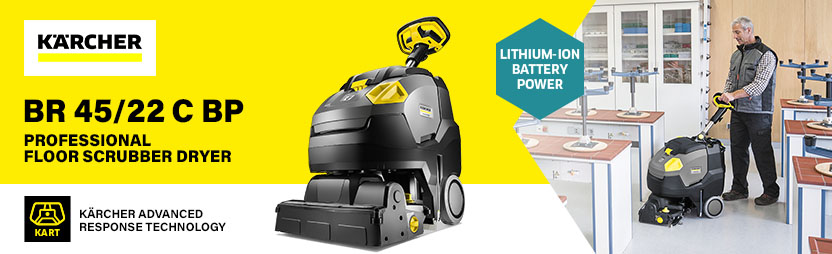 Kärcher BR 45/22 C Bp professional floor scrubber dryer (lithium-ion battery powered) Kärcher BR 45/22 C Bp Pro professional floor scrubber dryer with lithium-ion battery power and KART brush head technology