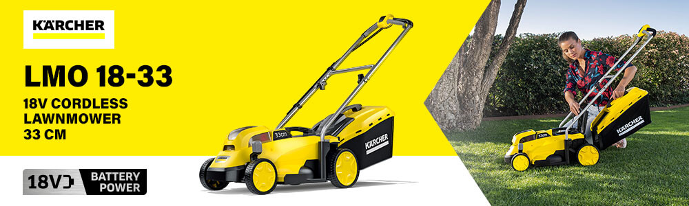 Karcher LMO 1833 18v Cordless
Rotary Lawnmower 330mm Karcher LMO1833 18v Cordless Rotary Lawnmower 330mm