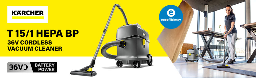 Karcher T 15/1 HEPA BP — 36V Battery-Powered Vacuum Karcher T 15/1 HEPA BP 36V cordless dry vacuum cleaner with eco!efficiency mode