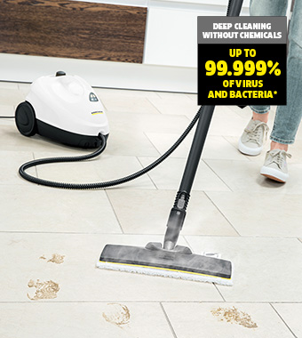 The SC 2 EasyFix lighweight steam cleaner gives you
amazing deep cleaning results. It kills 99.99%* of all
common household bacteria using just tap water. Karcher SC 2 EasyFix Steam Cleaner lighweight deep cleaning kill virus bacteria