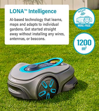 LONA intelligence
AI-based technology that learns, maps
and adapts to individual gardens.
Boundary-wire free: Get started straight
away without installing any wires,
antennas, or beacons. Gardena 19923-28 Smart SILENO Wire-Free GPS AI-Powered LONA intelligence Robotic Lawnmower 1200 Set Anti-Collision Radar Gateway